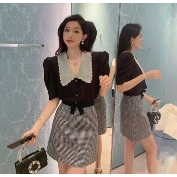 Miu Miu Black silk puff short-sleeve button-up shirt - Picture 9 of 9